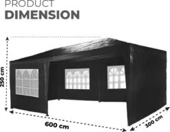 MaxxGarden Partytent - Paviljoen - 3x6m - Incl. Zijwanden - Waterdicht - Zwart -Meubel Verkoop 1200x927