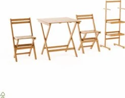 Bistro Set Hout Balkonset FSC – Patio Set Tuin – Houten Frans Tuinsetje – Kleine Tuinset – Complete Kleine Balkon Tafelset Met Gratis Bijzettafel – Hardhout FSC Balkonstoelen & Balkon Tafel - Tuintafel En Stoelen - Bistroset Van Hout – Balcony Set