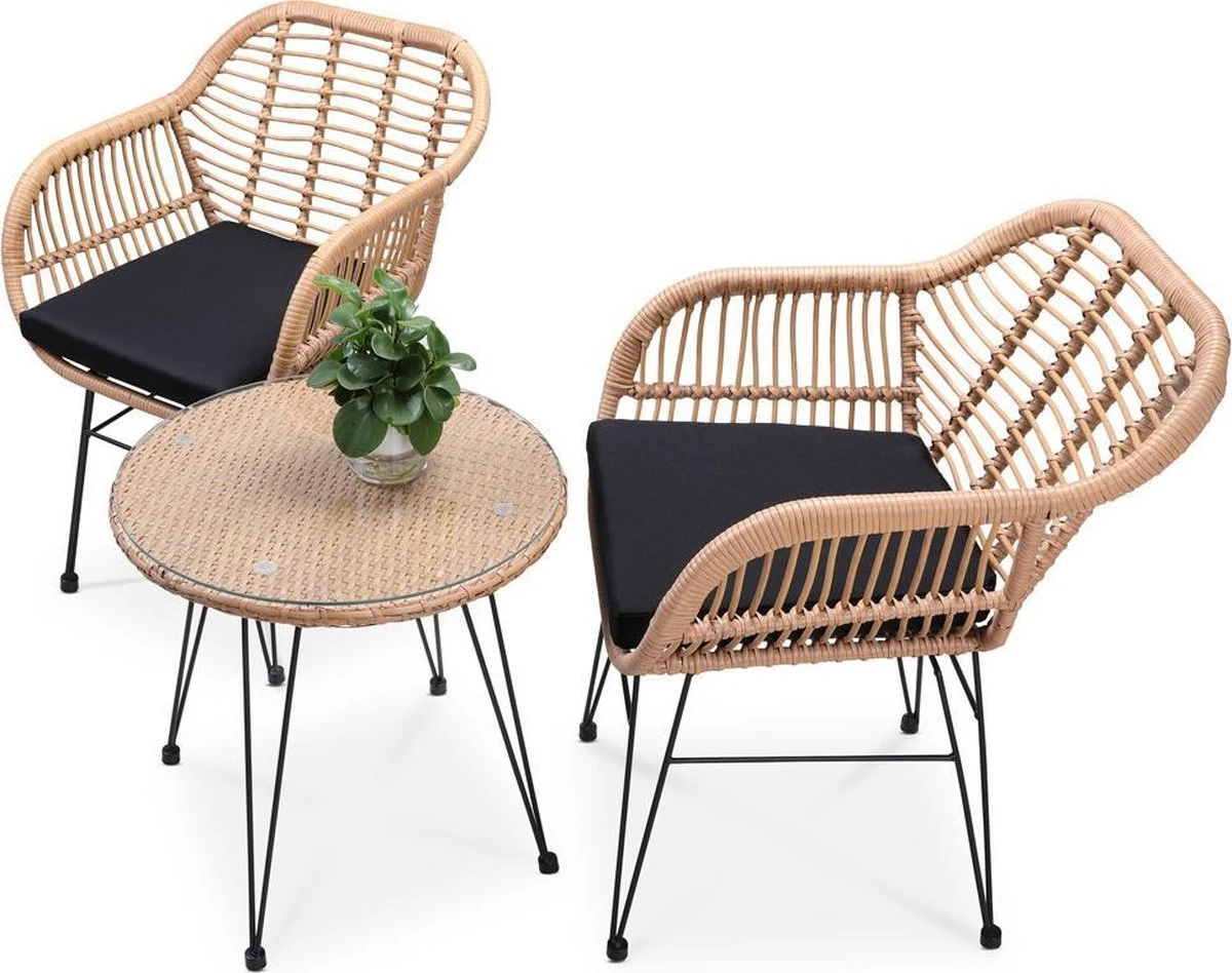 Casaria Tuinset Bali 3 Delig – 1 Tafel/2 Stoelen – Naturel Zwart 7 Casaria Tuinset Bali 3 Delig – 1 Tafel/2 Stoelen – Naturel Zwart - Afbeelding 5