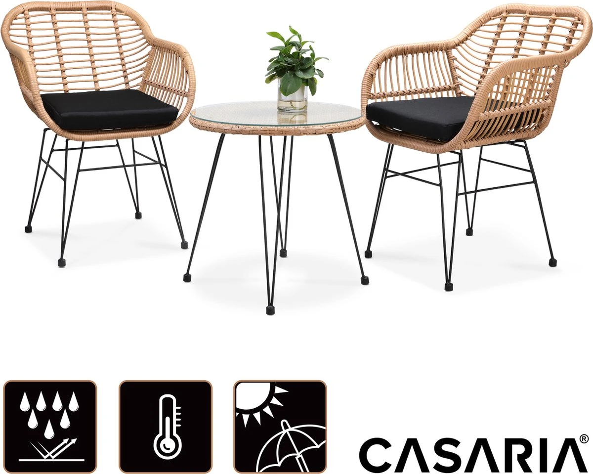 Casaria Tuinset Bali 3 Delig – 1 Tafel/2 Stoelen – Naturel Zwart 4 Casaria Tuinset Bali 3 Delig – 1 Tafel/2 Stoelen – Naturel Zwart - Afbeelding 2
