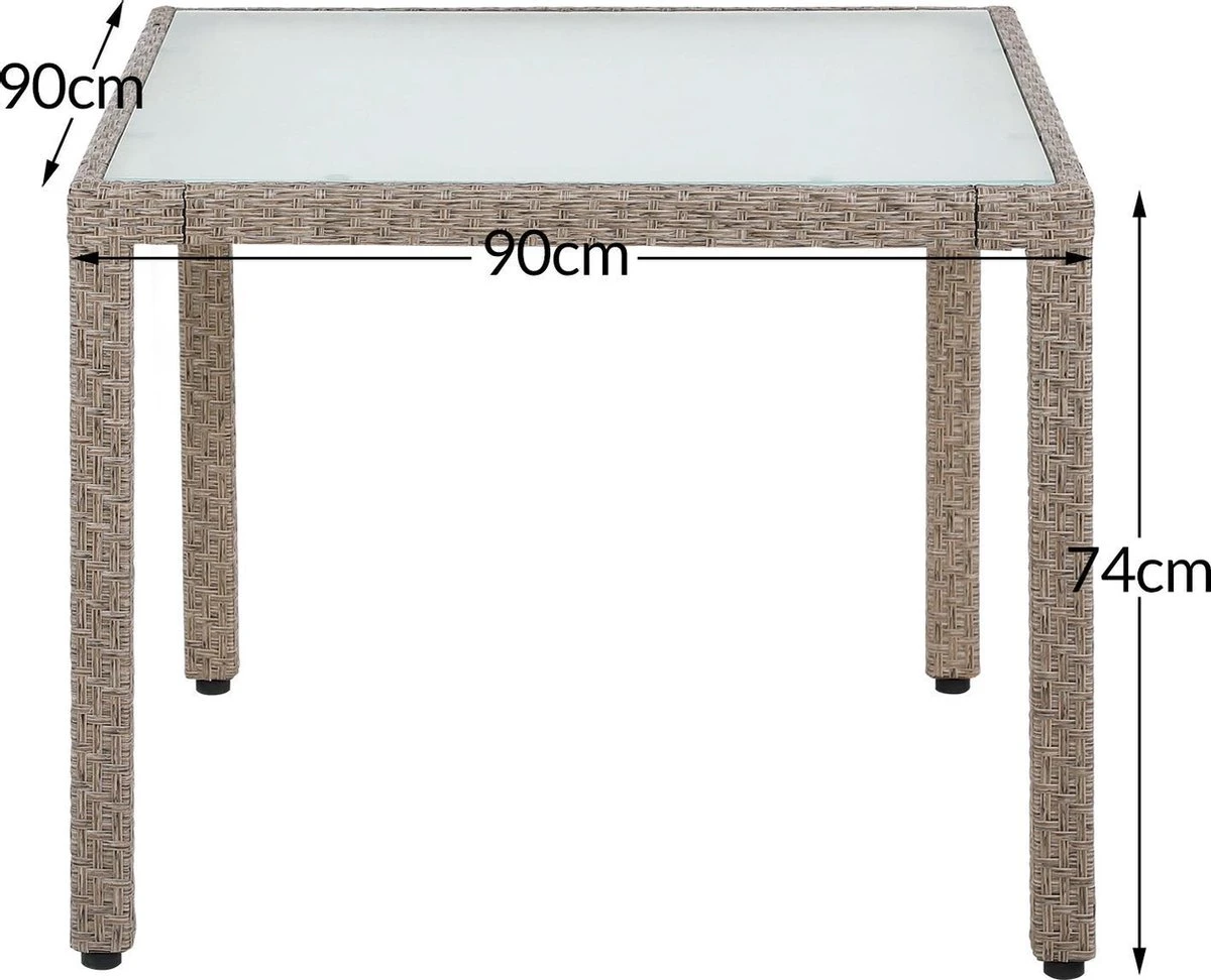 Casaria Polyrattan Tuinset - 4 Stoelen & Tafel 90x90 Cm - Beige Grijs 5 Casaria Polyrattan Tuinset - 4 Stoelen & Tafel 90x90 Cm - Beige Grijs - Afbeelding 3