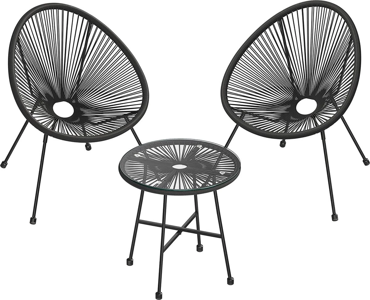 Songmics Balkonmeubilair, Tuinmeubelset, Set Van 3, Zitgroep, Terrasmeubilair, Glazen Tafelblad, 2 Stoelen, Voor Binnen En Buiten, Voor Patio, Tuin, Balkon, Buiten, Zwart GGF013B02 3 Songmics Balkonmeubilair, Tuinmeubelset, Set Van 3, Zitgroep, Terrasmeubilair, Glazen Tafelblad, 2 Stoelen, Voor Binnen En Buiten, Voor Patio, Tuin, Balkon, Buiten, Zwart GGF013B02