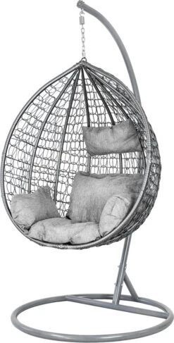 Hangstoel - Ei Stoel - Met Grijze Standaard & Kussens - Tot 125kg