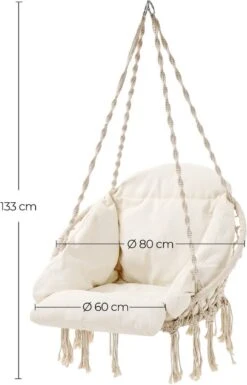 Hangstoel, Hangschommel, Hangstoel Met Een Dik Kussen, Tot 120 Kg Belastbaar, Voor Tuin, Balkon, Woonkamer, Terras, Scandinavische Stijl, Modern, Beige HMDC042M01 -Meubel Verkoop 770x1200