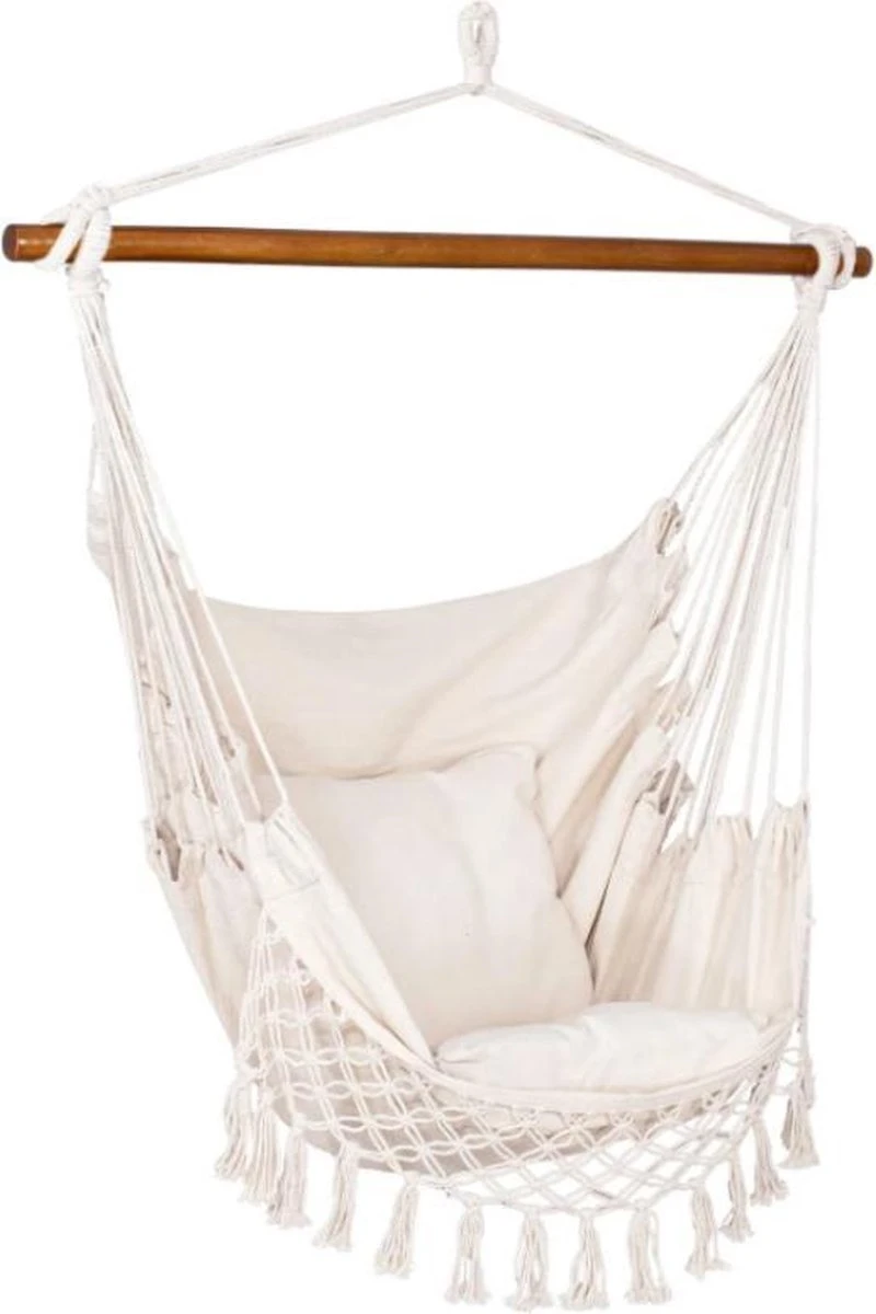 Springos Hangstoel | Binnen & Buiten | Met 2 Kussens | Boekenvak | Ook Voor Kinderen | Belastbaar Tot 150 Kg | Wit 4 Springos Hangstoel | Binnen & Buiten | Met 2 Kussens | Boekenvak | Ook Voor Kinderen | Belastbaar Tot 150 Kg | Wit - Afbeelding 2