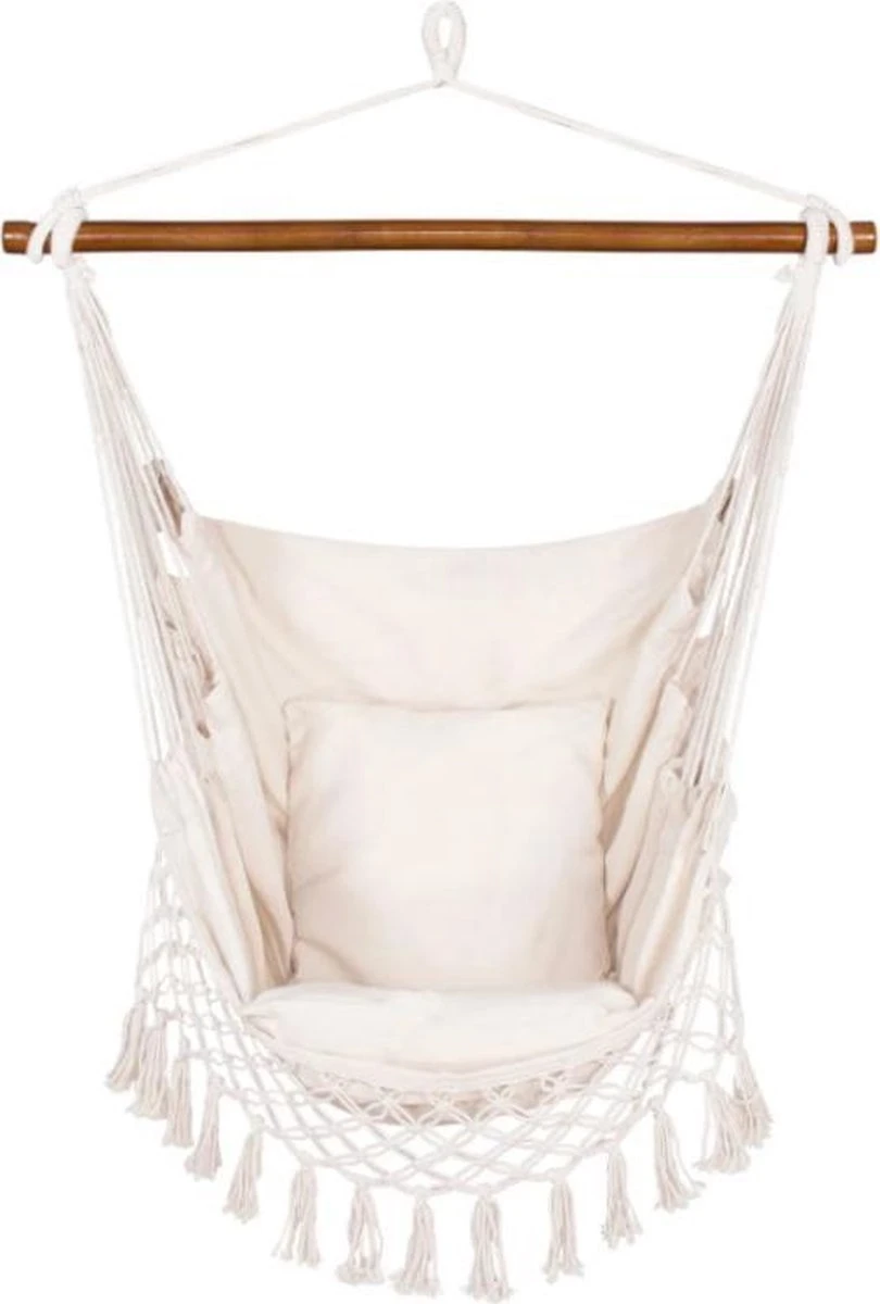 Springos Hangstoel | Binnen & Buiten | Met 2 Kussens | Boekenvak | Ook Voor Kinderen | Belastbaar Tot 150 Kg | Wit 3 Springos Hangstoel | Binnen & Buiten | Met 2 Kussens | Boekenvak | Ook Voor Kinderen | Belastbaar Tot 150 Kg | Wit