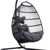 Merkloos Hangstoel Norway - Zwart Wicker & Touw Luxe Egg Hangstoel Met Dikke Antraciete Kussens Met Frame - Inklapbare Basket -Meubel Verkoop 810x1200 2
