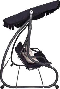 Springos Schommelbank | Linda-Schommel | 3-zits | Waterafstotend | Inclusief 2 Kussens | Verstelbare Luifel | 162 X 200 X 120 Cm | Zwart -Meubel Verkoop 813x1200