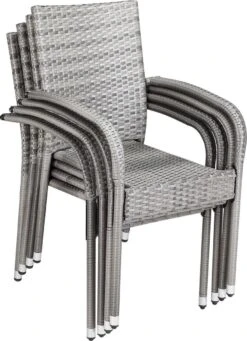 Casaria Polyrattan Tuinstoelen – 4 Stuks Stapelbaar – Grijs