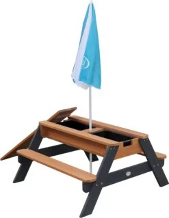 AXI Nick Zand & Water Picknicktafel In Antraciet/Bruin - Parasol Blauw/Wit - Picknick Tafel Voor Kinderen Van Hout -Meubel Verkoop 930x1200
